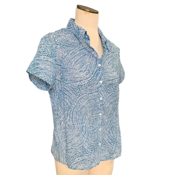Coldwater Creek Short Sleeve Button Up Shirt. Sz L Teal & White #58H - Picture 1 of 8